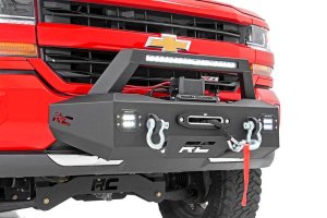 Chevrolet Silverado 1500 Winch Mount Kit - Rough Country - EXO with 20in Black Series Single-Row LED Light bar and Flush Mount Black-Series LED Cubes - Black - '07-'18